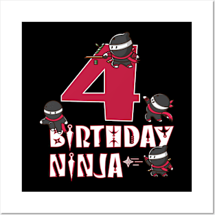 4th Birthday Ninja 4 Years Old Kid Ninjutsu B-day Party print Posters and Art